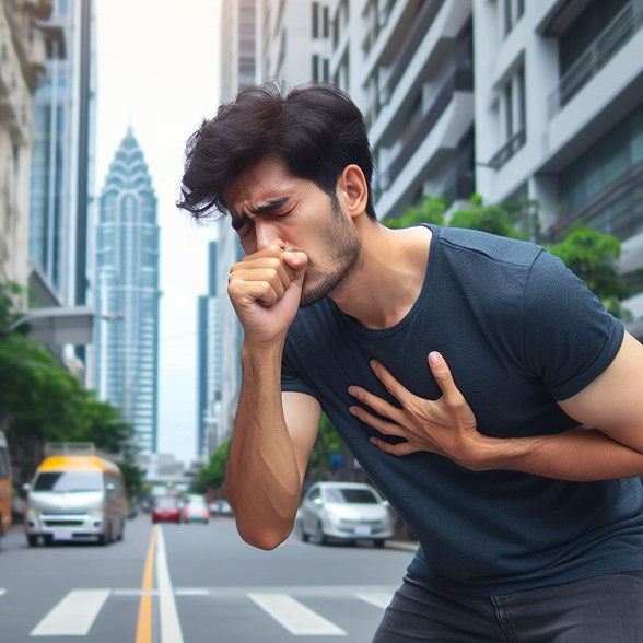 man feeling shortness of breath