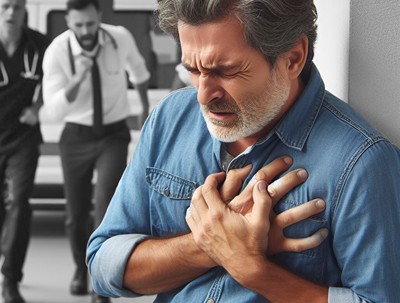 man feeling chest pain