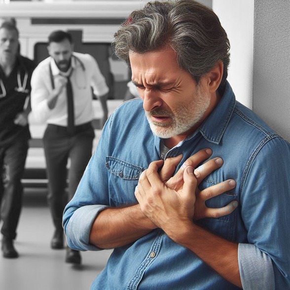 man feeling chest pain